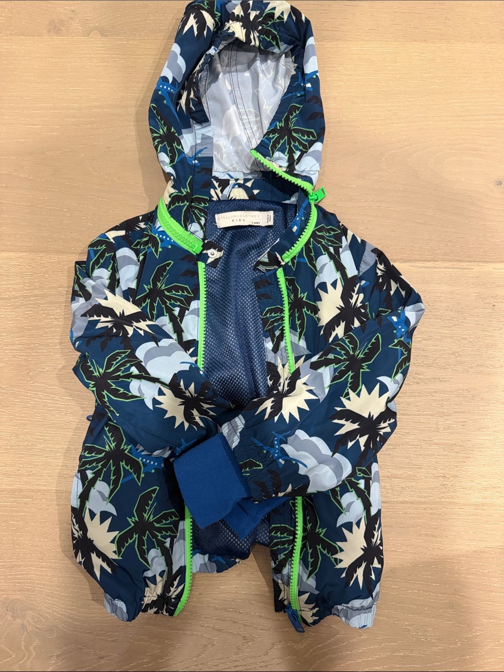 Stella McCartney Kids Navy and Green Palm-Print Hooded Jacket